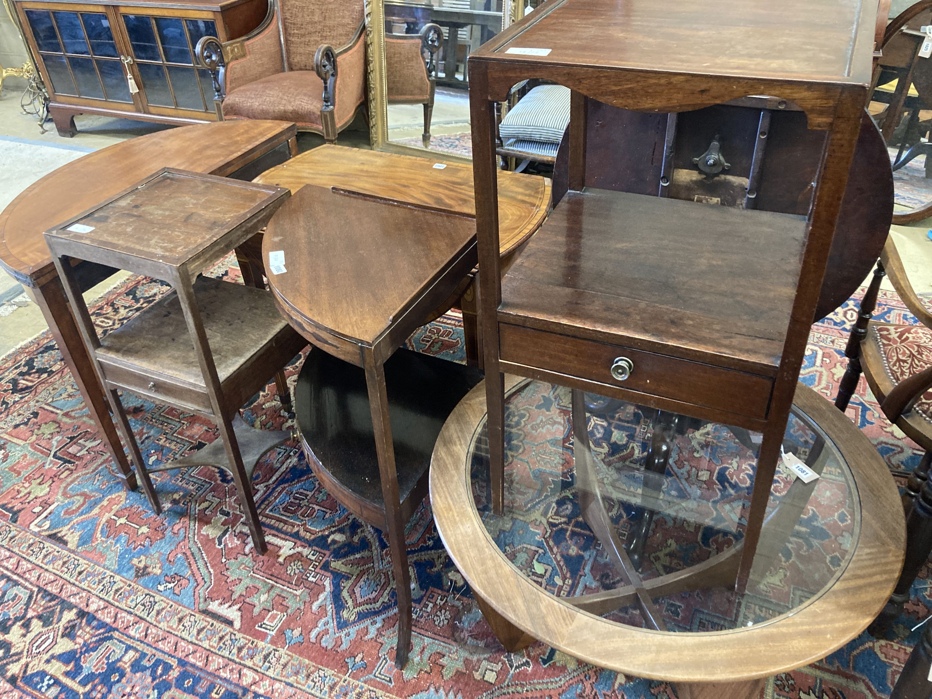 Three George III mahogany two tier washstands, largest width 43cm, depth 43cm, height 79cm